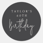 60th Birthday Simple Minimalist Flat Black ラウンドシール (正面)