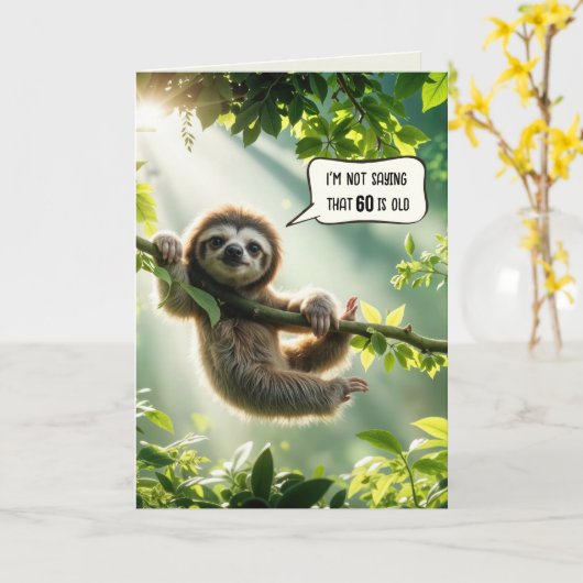 60th Birthday Sloth Humor カード (黄色い花)