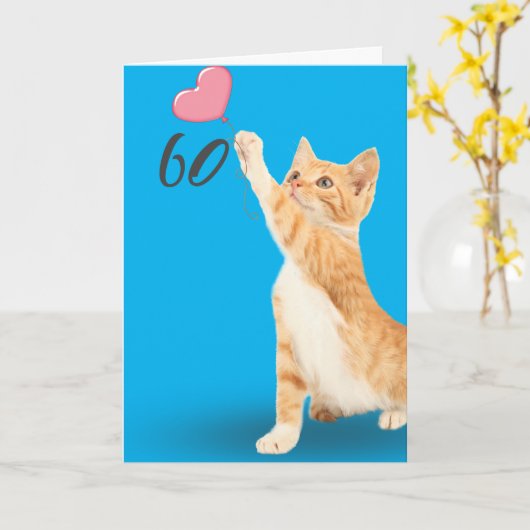60th birthday tabby cat カード (黄色い花)