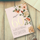 60th Birthday Vintage Floral Peach Chapter 60 箔招待状<br><div class="desc">Celebrate a milestone 60th birthday in style with these gorgeous,  gold foil floral invitations! Each invitation is designed with elegant,  peach florals and a luxurious gold foil "Chapter 60" message,  sure to impress all of your guests. Make their birthday special and unforgettable with these beautiful invitations.</div>