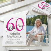 60th Celebration Minimal Pink 60th Birthday 招待状