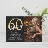 60th Celebration Photo Black Gold 60th Birthday 招待状 (スタンド正面)