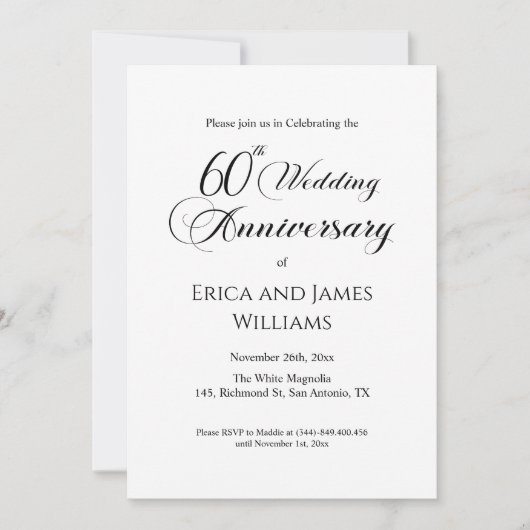 60th Diamondの結婚アニバーサリーエレガントスクリプト 招待状 (正面)