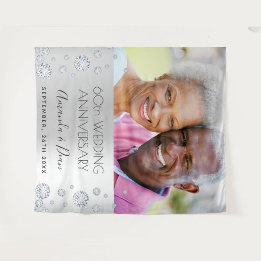 60th diamondの結婚記念写真シルバー タペストリー (正面(横))