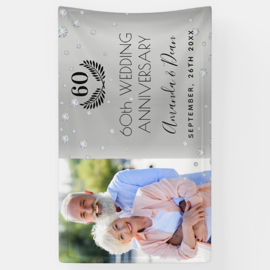 60th diamondの結婚記念写真シルバー 横断幕 (縦)