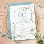 60th Diamond 結婚's Anniversary Greenery 招待状<br><div class="desc">60周年の特別なお祝い情報とパーソナライズされた共に楽しめるシックなダイヤモンド記念日の招待状で、裏にダイヤモンドブルーの背景。Thisisnomeによる設計©</div>