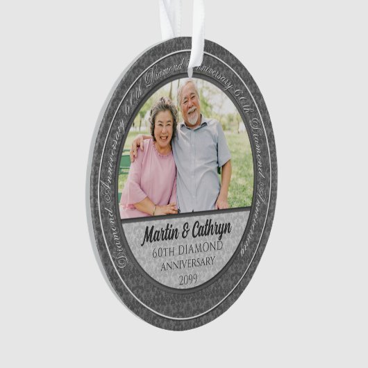 60th Diamond Anniversary Silver Damask写真 オーナメント (正面)