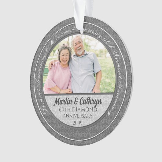 60th Diamond Anniversary Silver Damask写真 オーナメント (正面)