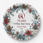 60th Diamond Wedding Anniversary Elegant Winter ペーパープレート (正面)