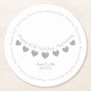 60th Diamond's Anniversary 結婚ハートバンティング ラウンドペーパーコースター