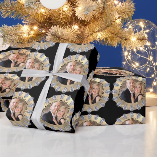 60th Diamond's Anniversary PHOTO 結婚 Personalize ラッピングペーパー (クリスマス)