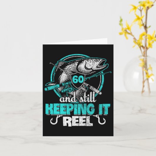 60th Fishing Funny Birthday Shirt Fisherman Keepin カード (黄色い花)