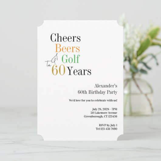 60th Golf Birthday Cheers and Beers Minimal 招待状 (スタンド正面)
