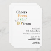 60th Golf Birthday Cheers and Beers Minimal 招待状 (正面/裏面)