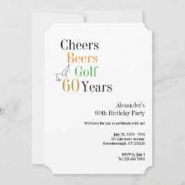 60th Golf Birthday Cheers and Beers Minimal 招待状