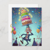 60th Grandpaのバおもしろいランシングお誕生日ケーキカード (正面/裏面)