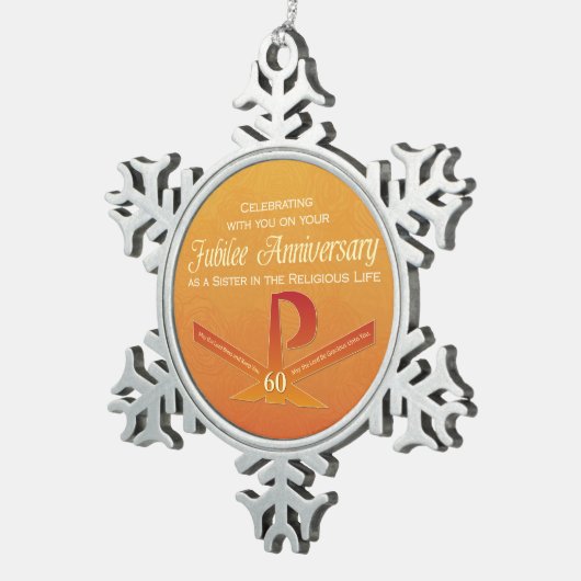 60th Jubileeアニバーサリーヌンパックスクロスオレンジ スノーフレークピューターオーナメント (右)