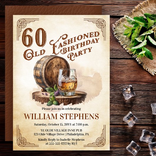 60th Old Fashioned Whiskey Barrel Birthday Party 招待状