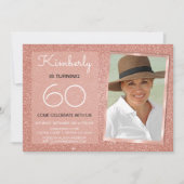 60th Sparkleバラ金ゴールド赤面ピンク写真 招待状 (正面)