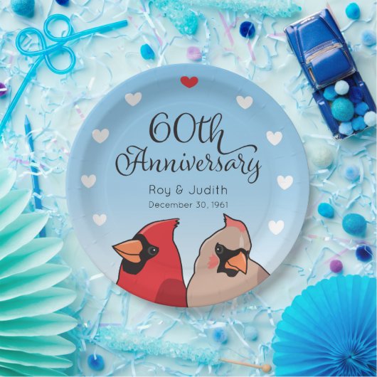 60th Wedding Anniversary, Cardinal Pair ペーパープレート (パーティー)