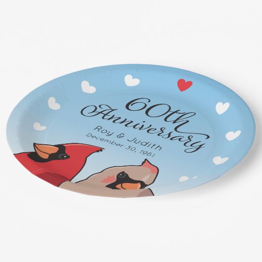 60th Wedding Anniversary, Cardinal Pair ペーパープレート (アングル)