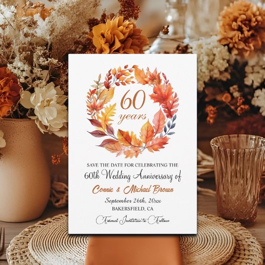 60th Wedding Anniversary Elegant Fall Floral セーブザデート