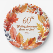60th Wedding Anniversary Fall Floral ペーパープレート (正面)