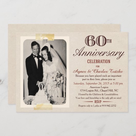 60th Wedding Anniversary Invitation - Custom Photo 招待状 (正面/裏面)