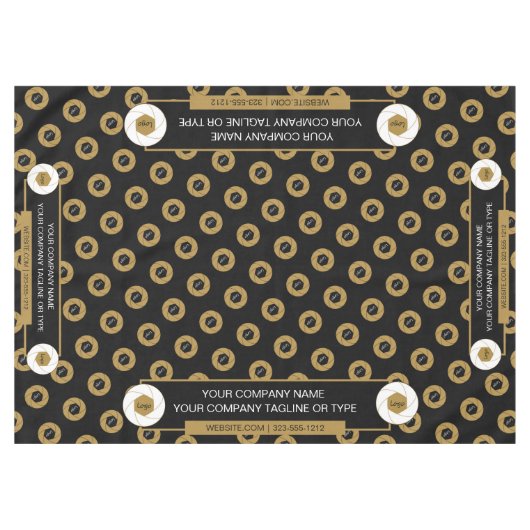 60X84トレードショーテーブルクロスのロゴ金ゴールドホワイトブラック テーブルクロス (正面(横))