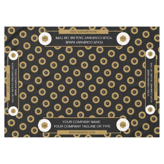 60X84トレードショーテーブルクロスのロゴ金ゴールドホワイトブラック テーブルクロス (正面(横))