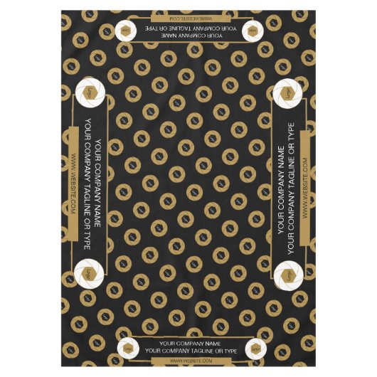 60X84トレードショーテーブルクロスのロゴ金ゴールドホワイトブラック テーブルクロス (正面)