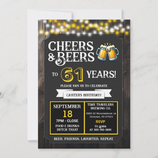 61周年おめでとう！ビールで乾杯 招待状 (正面)