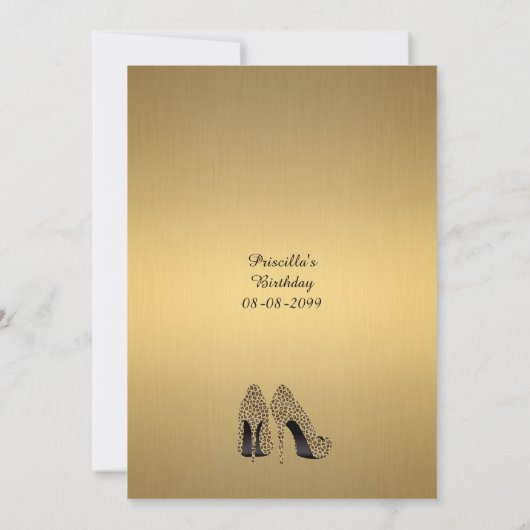 61日，誕生日パーティー61日，チーター，黒と金ゴールド 招待状 (裏面)