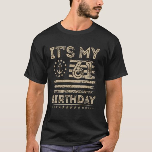 61歳の誕生日おめでとう セーラー アメリカ 海事 舵輪 Tシャツ (正面)