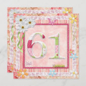 61歳の誕生日パーティースクラップブック作りスタイル 招待状 (正面/裏面)