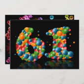 61歳の誕生日パーティー　シャボン玉と風船付き 招待状 (正面/裏面)