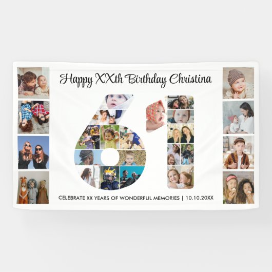 61歳の誕生日パーティー ナンバー61フォトコラージュ 横断幕 (横)