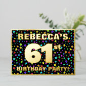 61歳の誕生日パーティー - 楽しいカラフルな星柄 箔招待状 (立ち正面)