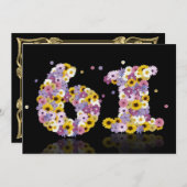 61歳の誕生日パーティー、花の文字 招待状 (正面/裏面)