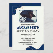 61歳の誕生日招待状メンズ海軍シンプル写真 招待状 (正面/裏面)