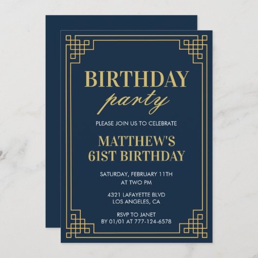 61歳の誕生日招待状誕生日パーティー少年の海軍 招待状 (正面/裏面)