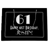 61歳の誕生日:アートデコスタイルの「61」、名前付き ラージペーパーバッグ (正面)