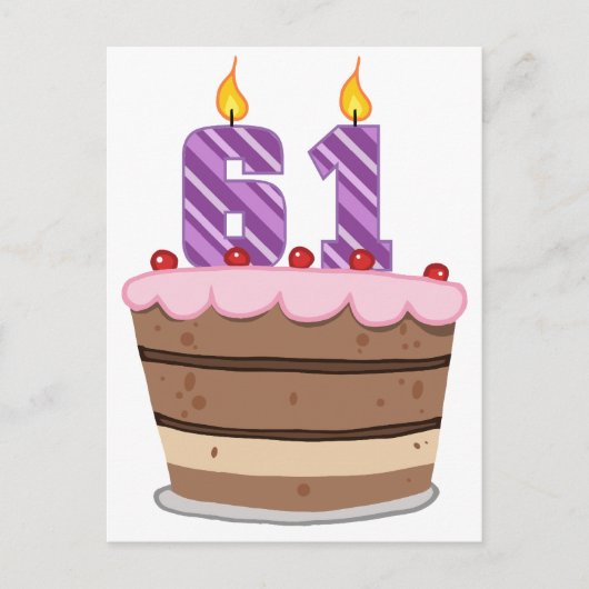61歳オンお誕生日ケーキ ポストカード (正面)