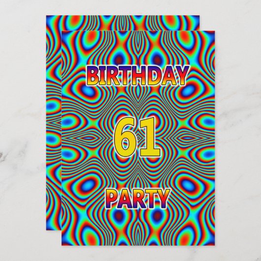 61歳サイケデリックの誕生日パーティーへの招待 招待状 (正面/裏面)