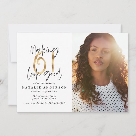 61歳モダンの誕生日の黒と金ゴールドの写真 (正面)