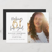 61歳モダンの誕生日の黒と金ゴールドの写真 (正面/裏面)