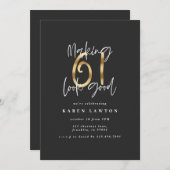 61歳モダンの誕生日ブラックと金ゴールドタイポグラフィ (正面/裏面)