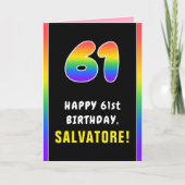 61番目の誕生日カラフル: Rainbow # 61,名前をカスタムする カード (正面)
