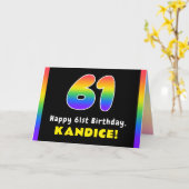 61番目の誕生日カラフル: Rainbow # 61,名前をカスタムする カード (黄色い花)