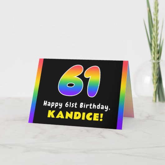 61番目の誕生日カラフル: Rainbow # 61,名前をカスタムする カード (正面)